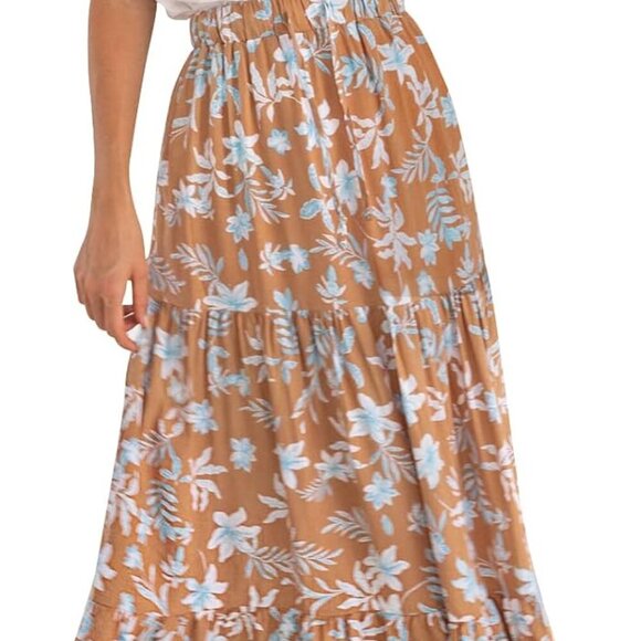 Women's 2025 Summer Bohemian Floral Printed Elastic Waist A Line Maxi Skirt with - Picture 1 of 6
